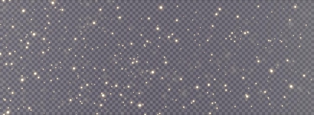 Christmas background. Powder dust light PNG. Magic shining gold dust. Fantastic shimmer effect.