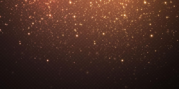 Christmas gold confetti stars are falling, Shining stars fly across the night sky amidst the reflection of the light points of space. holidays  background. magic shine.