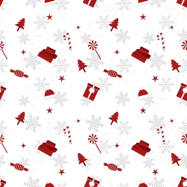 Christmas object silhouette repeat pattern in red color on flat white color background