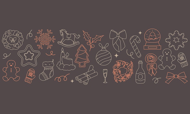 christmas rectangular vector background with doodle elements