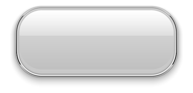 Chrome rectangle frame Glossy white button template isolated on white background