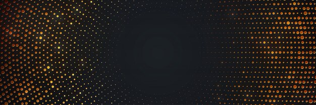 Circle black background with shining golden halftone.