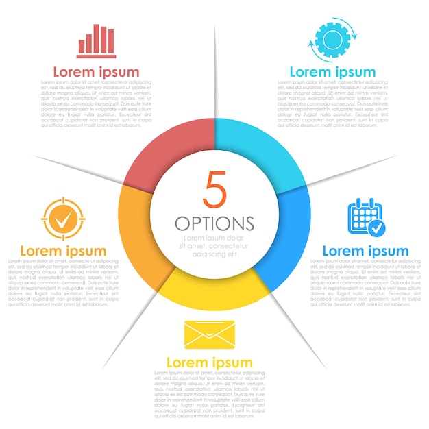 Circle business infographic template with 5 steps or options The concept can be used for diagram
