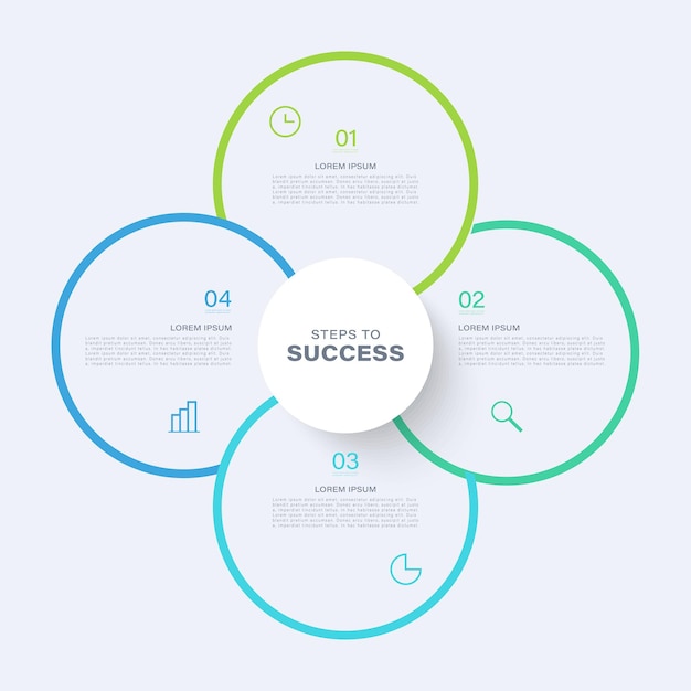 circle chart infographic template with 4 options or steps