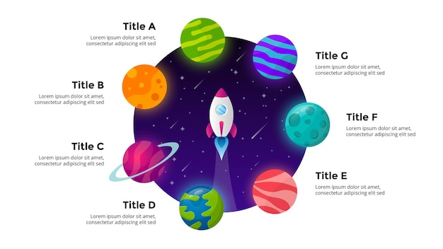 circle diagram startup vector infographic rocket launch into space universe background