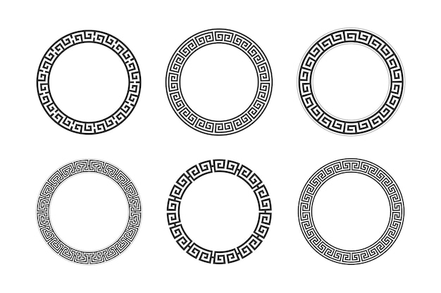 Circle frame with seamless meander pattern. Vector illustration.