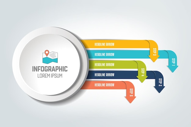 Circle label with 5 arrows infographics