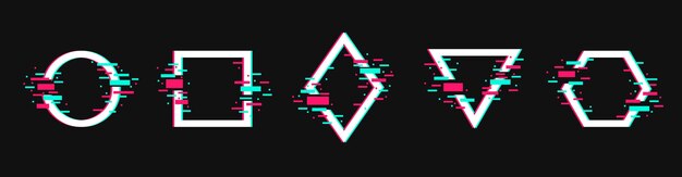 circle square triangle rhombus and hexagon in distorted glitch style