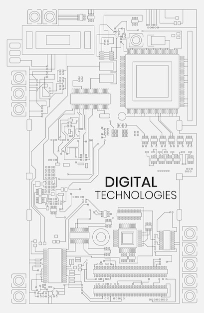 Circuit board diagram of a digital device Vector illustration Sketch
