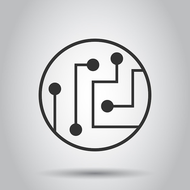 Circuit board icon in flat style Technology microchip vector illustration on white background Processor motherboard business concept