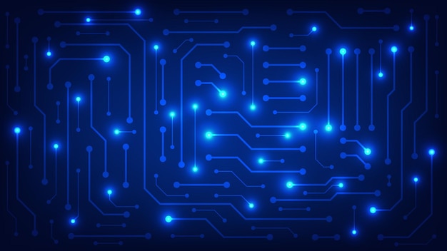 Circuit board with blue lighting background. technology and hi tech graphic design element concept
