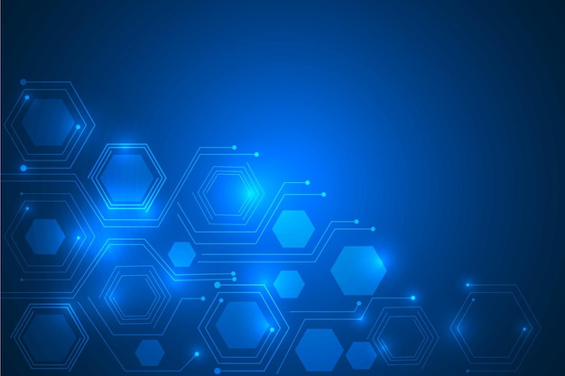 circuit lines abstract backdrop. abstract hexagons digital geometric on blue background.