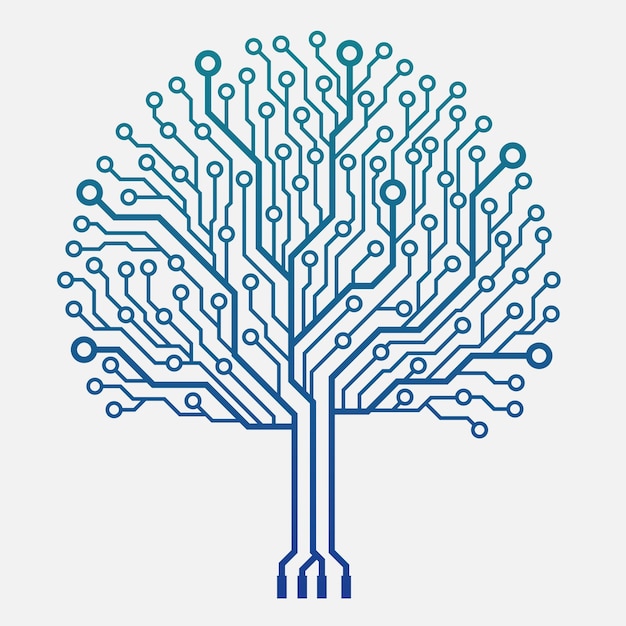 Circuit Tree data technology on white background Digital circuit board internet connection
