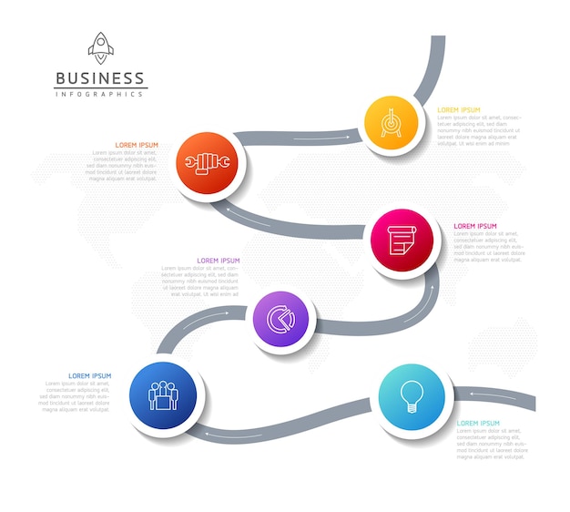 Circular Connection Steps business Infographic Template with 6 Element
