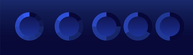 Circular progress charts A set of blue segmented donut graphs representing data analysis performance tracking and statistics on a dark background Business intelligence financial metrics