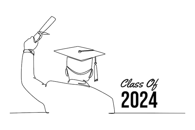 class of 2024 concept single line draw design vector graphic illustration