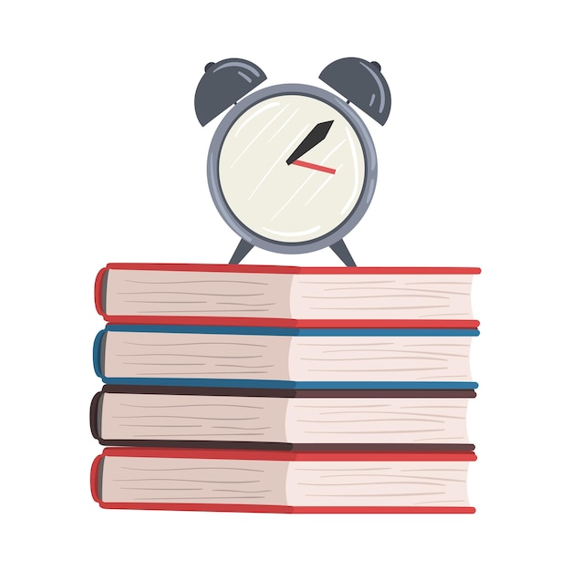 classic alarm clock on stack of books education time concept vector illustration