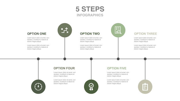 Classification Data processing training knowledge result icons Infographic timeline layout design template Creative presentation concept with 5 steps