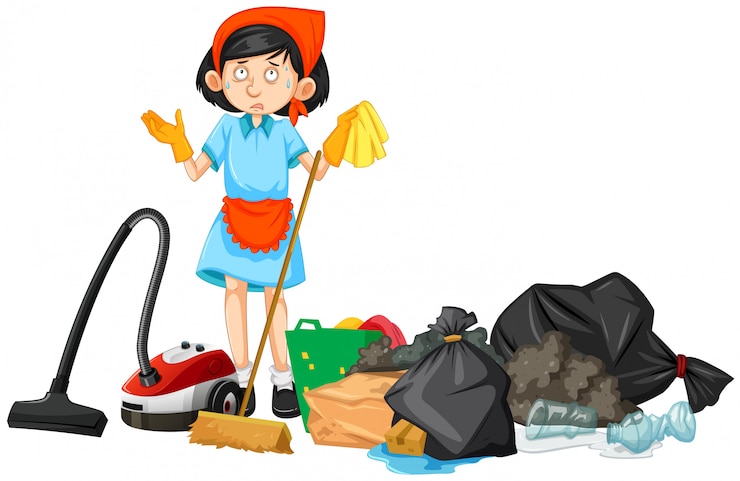 Vektori cleaner surroded by garbage