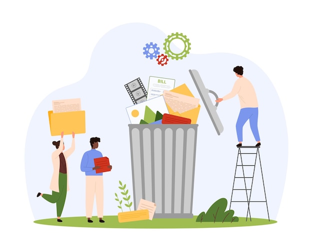 Cleaning up computers memory using software tiny people delete data in trash bin