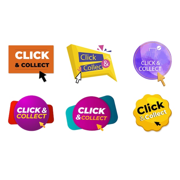 click and collect online shopping button or sticker set realistic round label with promotion text a