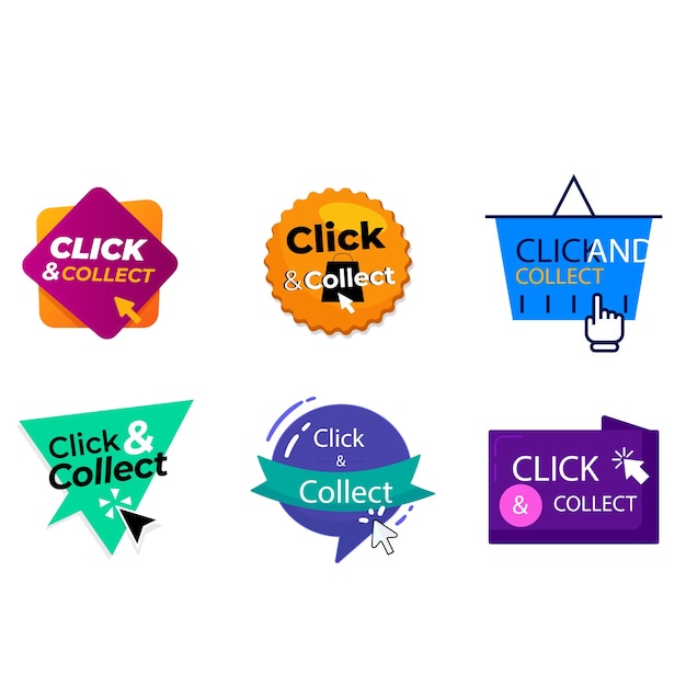 click and collect online shopping button or sticker set realistic round label with promotion text a