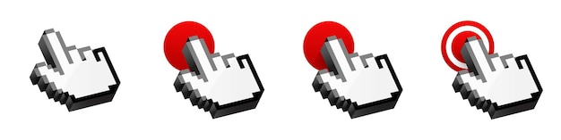 Click cursor d pixel icon computer mouse pointer vector arrow and hand