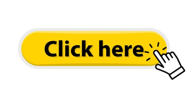 Click here button with hand pointer clicking Modern click button with computer mouse cursor Web bu