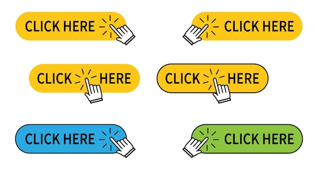 Click here button with the hand pointer Search concept vector illustration