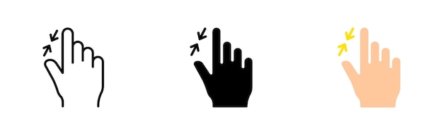 Click set icon Tap Index finger zoom button tap sliding 3d object modeling directing arrow sensor watch Pressing concept Vector icon in line black and colorful style on white background
