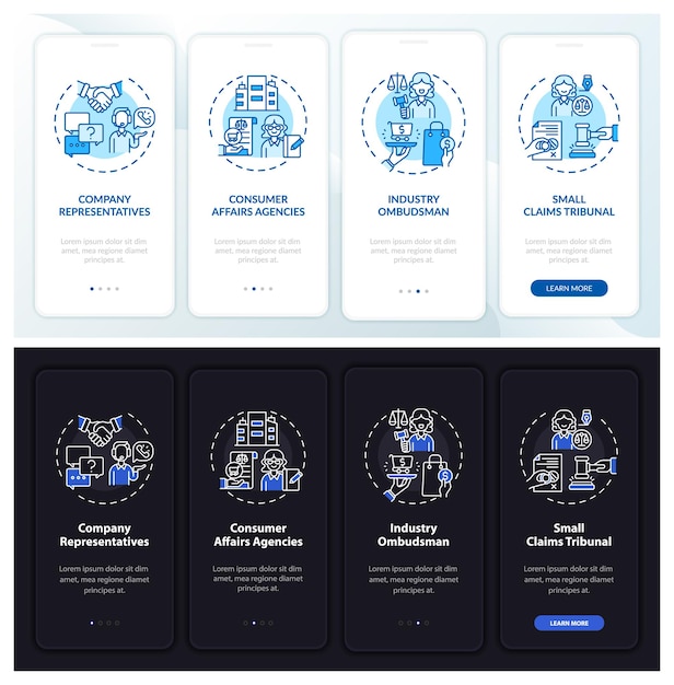 client defense onboarding mobile app page screen with concepts
