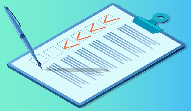 clipboard with a piece of paper and a fountain pen on a bluegreen background