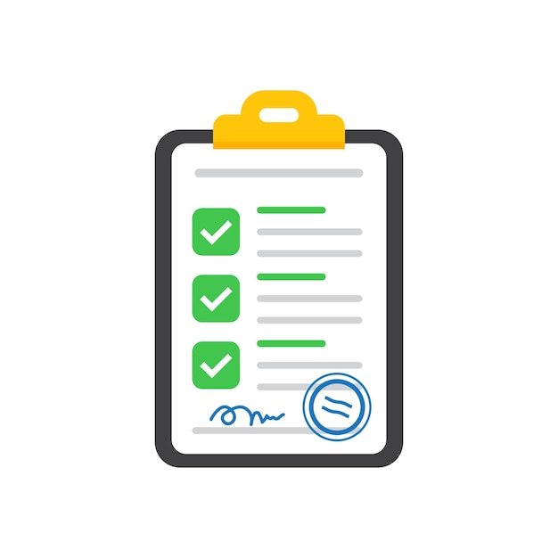 Clipboard with checklist icon in flat style Planning and organization of work vector illustration on isolated background Document sign business concept