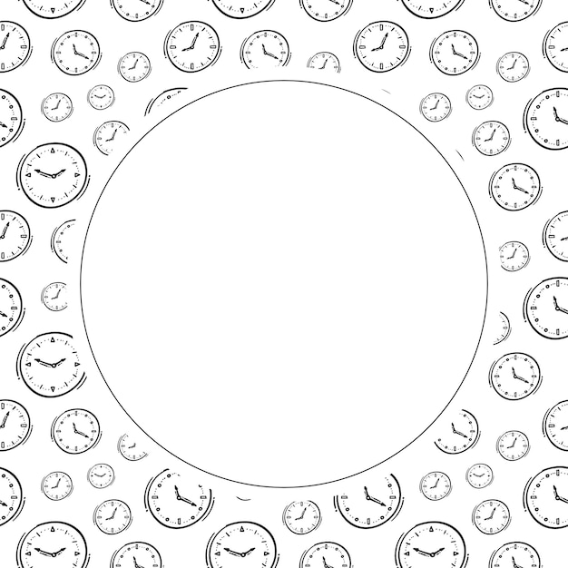 clock icon frame doodle clock icon circle frame hand drawn clock icon frame background