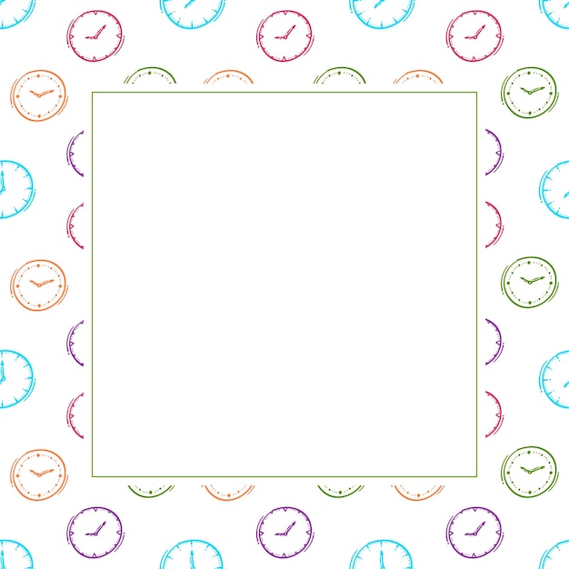 clock icon frame doodle clock icon square frame hand drawn clock icon frame background