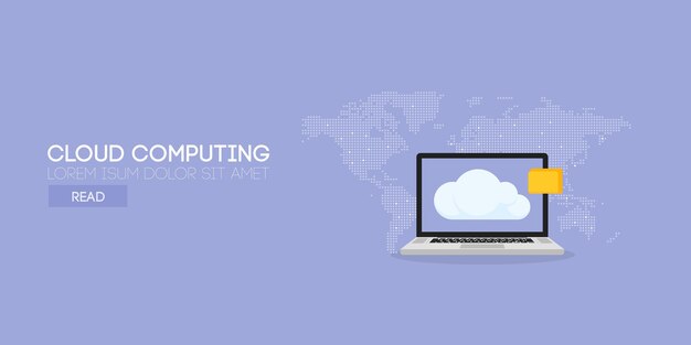 Cloud computing banner concept. Map background. Vector illustration