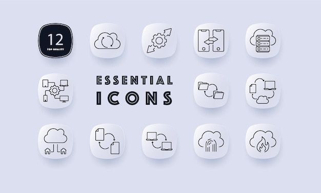 Cloud computing set icon Cloud with sync folder sharing network structure data transfer server cloud security file sharing cloud storage data protection Technology data sharing