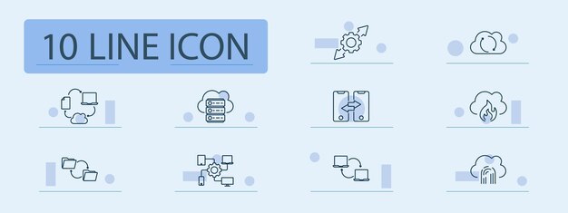 Cloud computing set icon Data transfer synchronization servers storage file sharing fingerprint backup security networking technology online digital communication information system