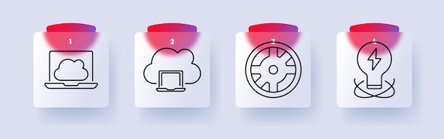 Cloud computing set icon Laptop with cloud cloud storage gear settings innovation online data internet technology digital solutions IT infrastructure
