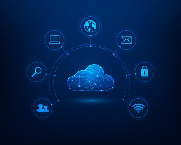 cloud computing tata technology on blue dark background Low poly big data online concepts