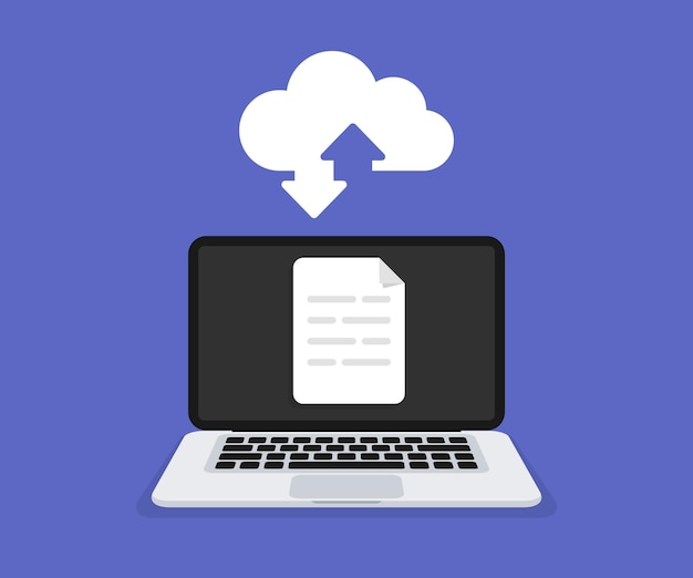 Cloud computing Uploading process on computer screen Cloud Data storage and processing Backup concept Network cloud service and hosting Copying file