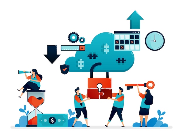 cloud data center illustration cybersecurity system technology for big database storage and account