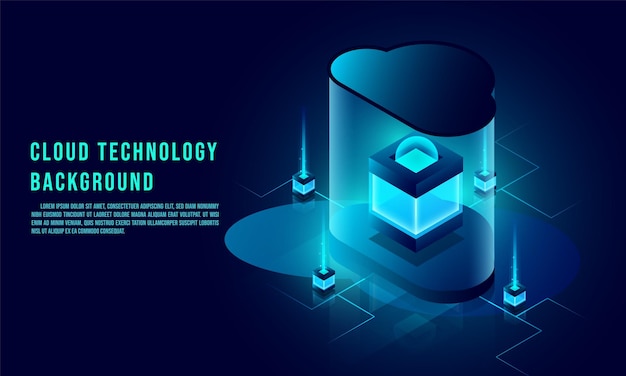 Cloud data storage 3d isometric infographic illustration web template Cloud technology concept
