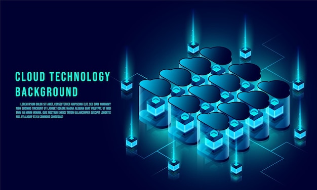 Cloud data storage 3d isometric infographic illustration web template Cloud technology concept
