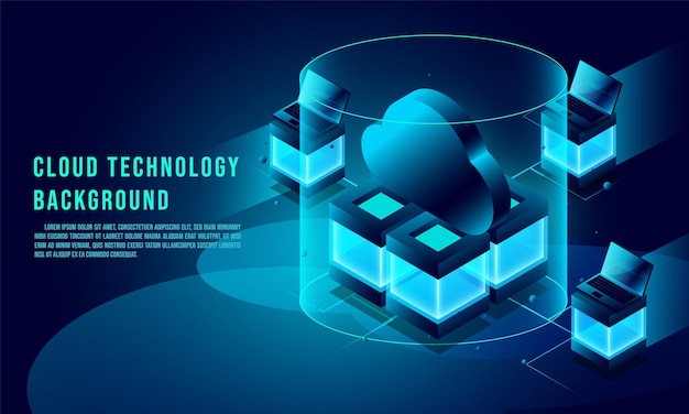 Cloud data storage 3d isometricvector web template Cloud technology concept