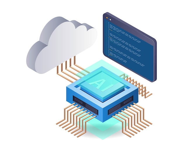 cloud server artificial intelligence technology infographic 3d illustration flat isometric