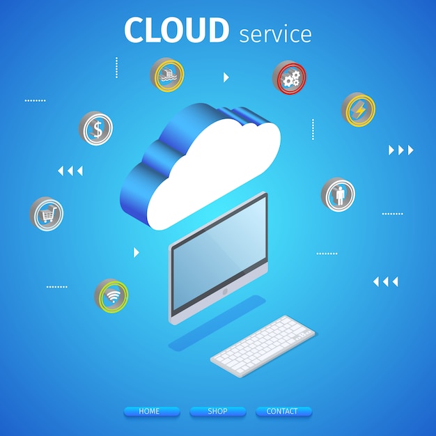 Cloud Service Square Banner. Computing Technology.