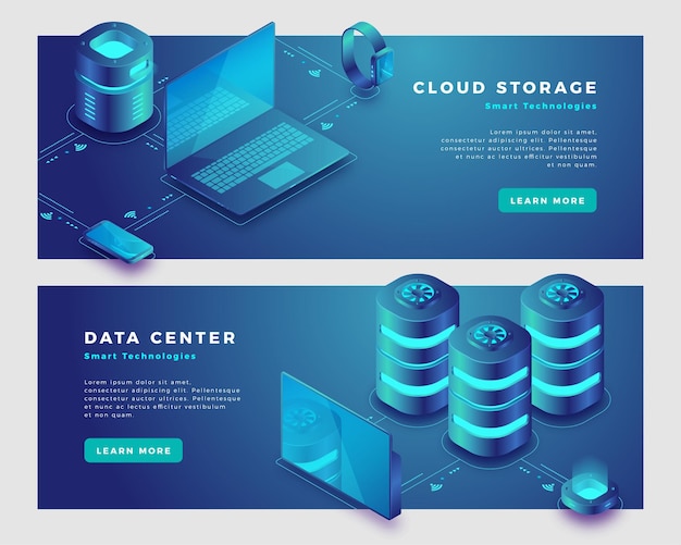 Cloud storage and data center concept banner template