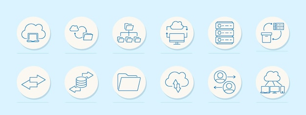 Cloud storage set icon Cloud with laptop folder synchronization hierarchical folders server remote access file exchange database transfer folder storage upload user sync network