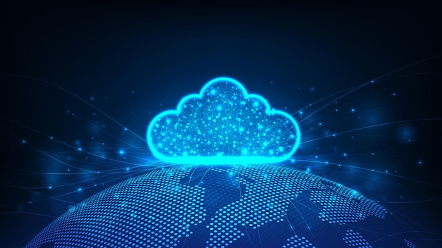 cloud technology concepts network at center digital circuit board above the global earth